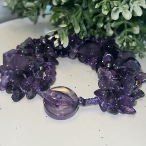 Amethyst Freeform Chip Pearl Stone Toggle Bracelet 9”